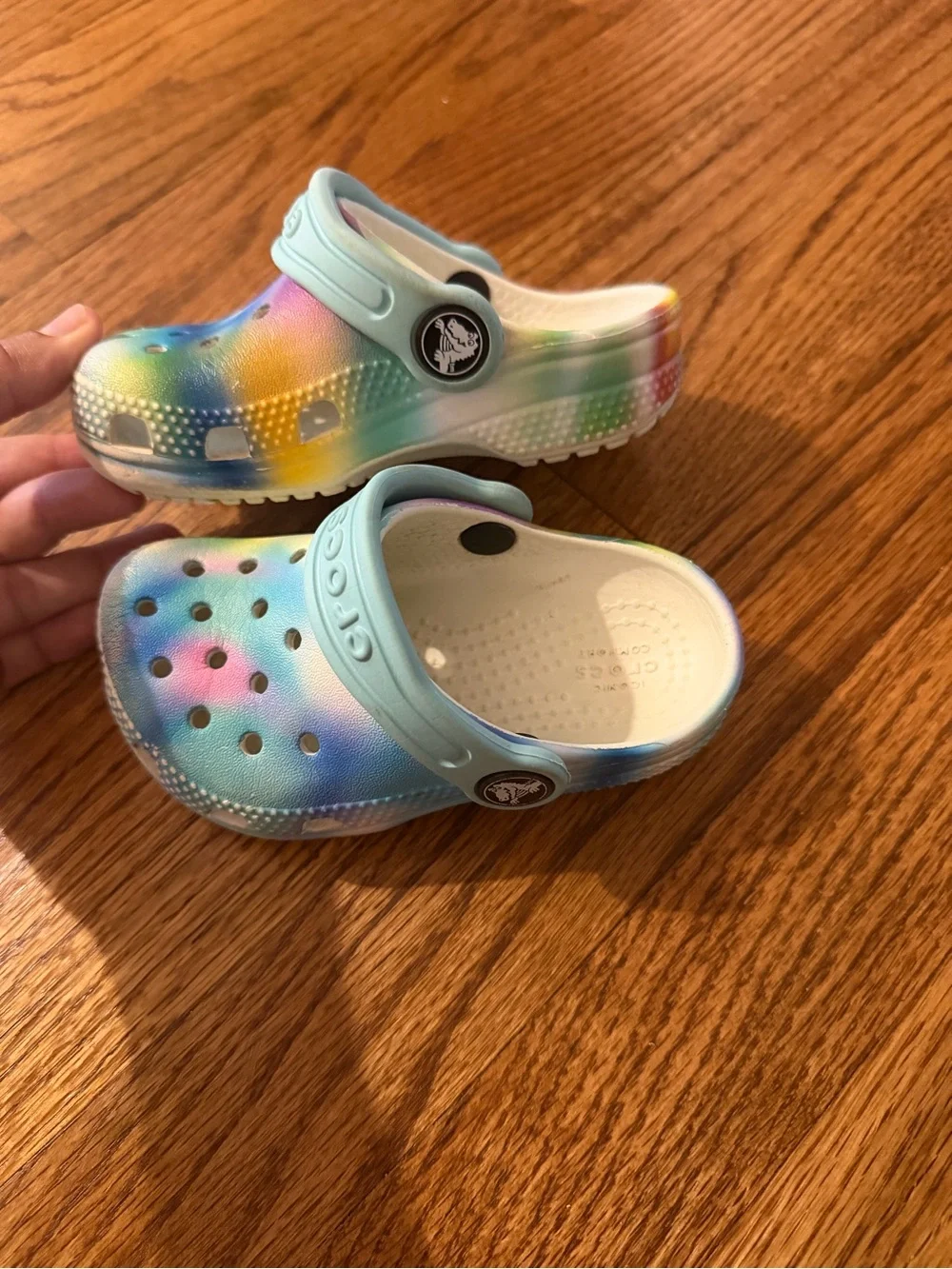 CROCS Kids Pastel Tie-Dye Clogs with Light Blue Strap